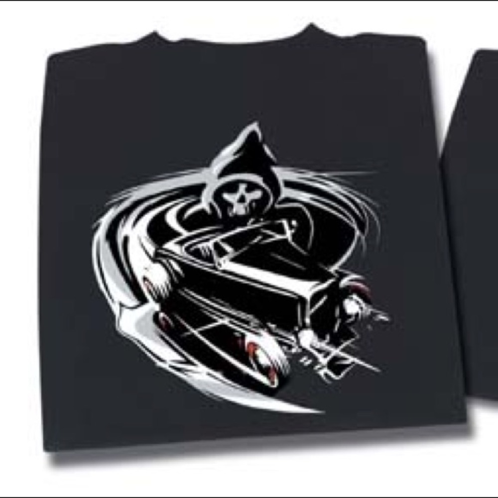 Hot Rod NEW T-Shirt with Reaper Graphic Back NEW